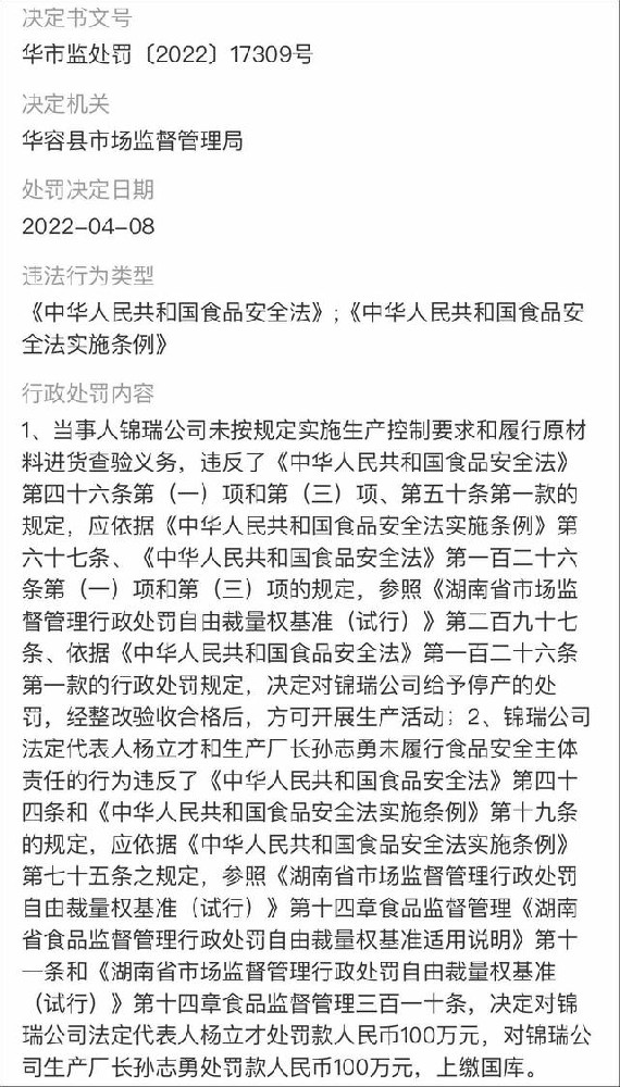 未履行食品安全主体责任被罚200万